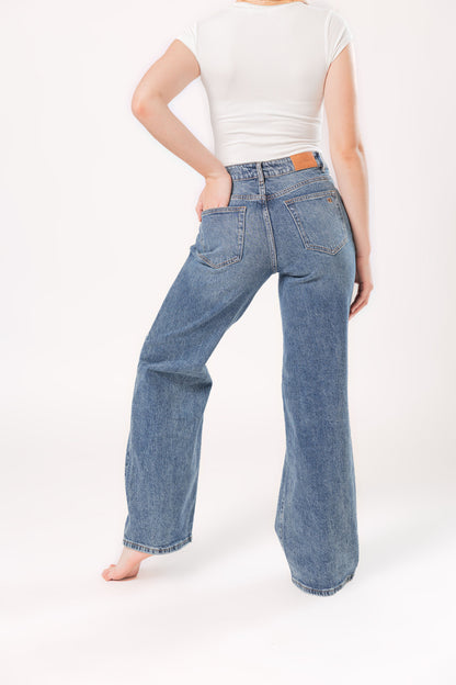 Frida | Pantalón wide leg azul deslavado