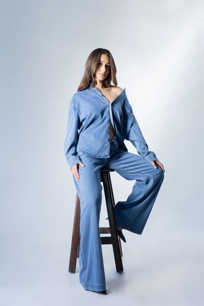 Lorena | Pantalón wide leg azul medio