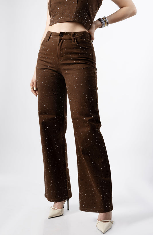 Canela | Pantalón wide leg café