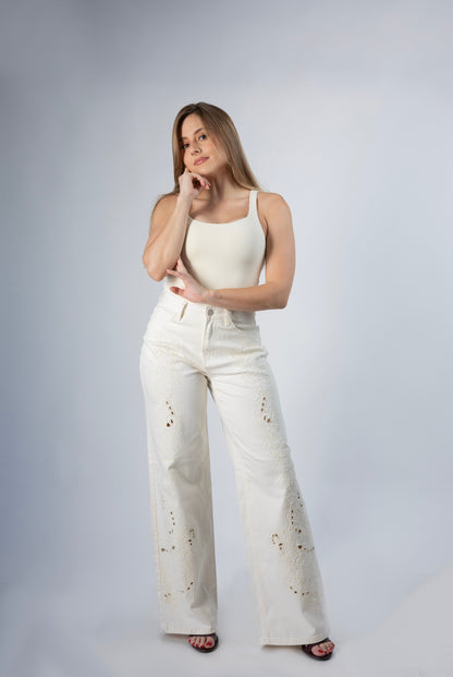 Nieve | Pantalón wide leg blanco hueso
