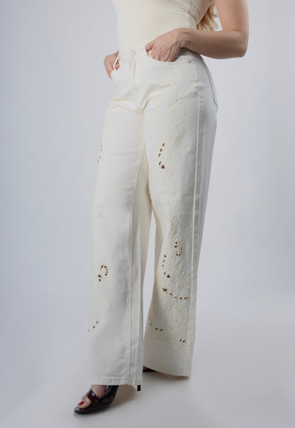 Nieve | Pantalón wide leg blanco hueso