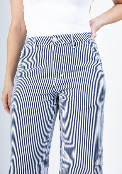 Marisol | Pantalón wide leg azul marino y blanco