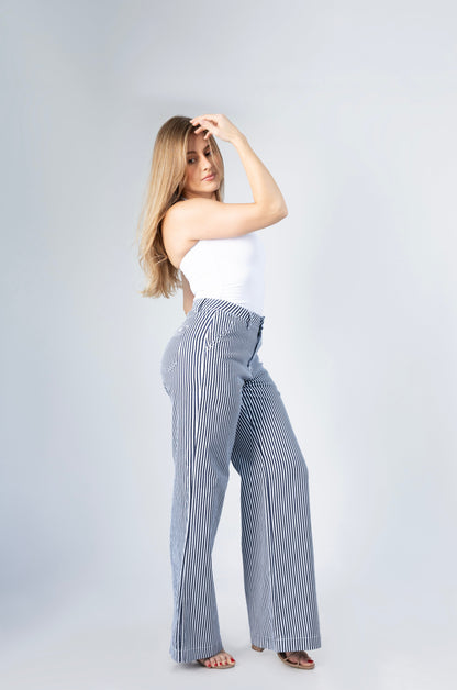 Marisol | Pantalón wide leg azul marino y blanco