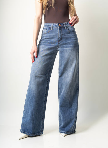 Olivia | Pantalón súper wide leg de mezclilla azul