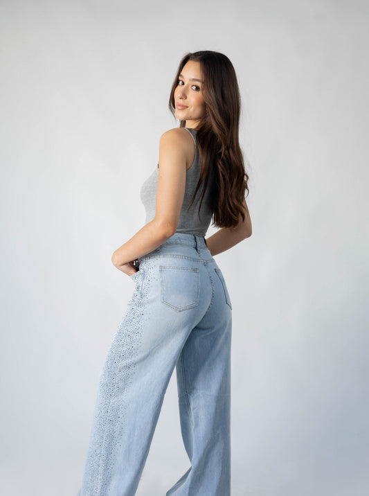 Tamara | Pantalón wide leg azul cielo