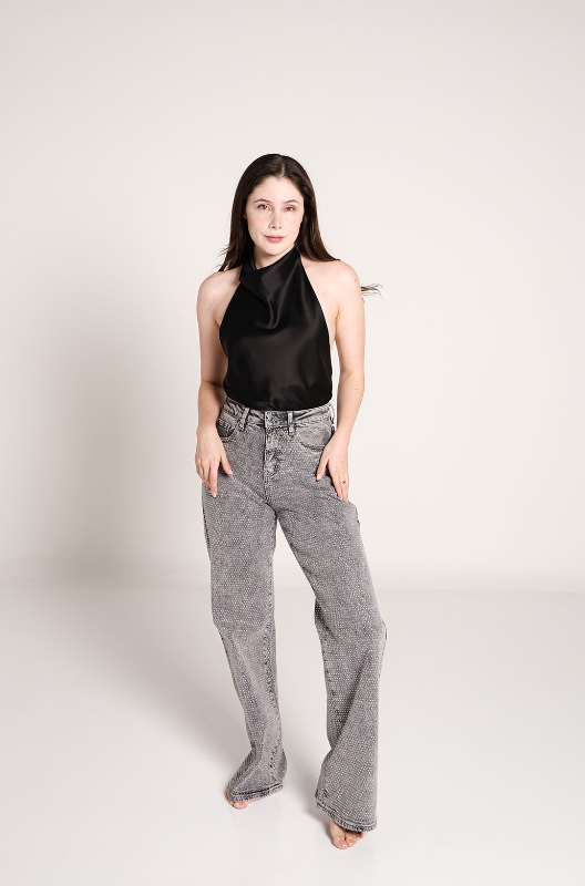 Estefanía | Pantalón wide leg gris con brillos
