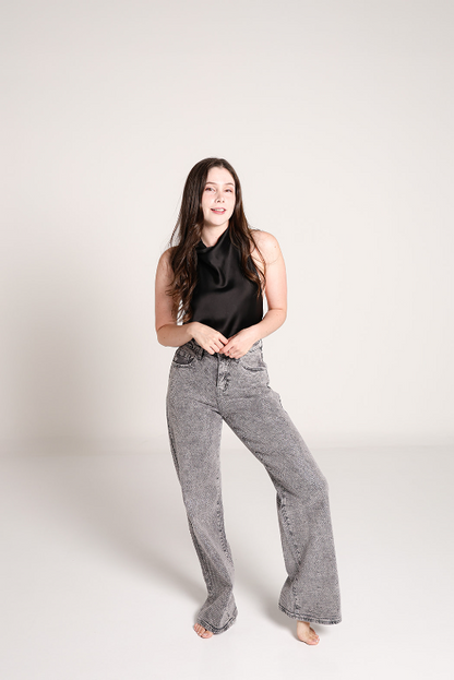 Estefanía | Pantalón wide leg gris con brillos