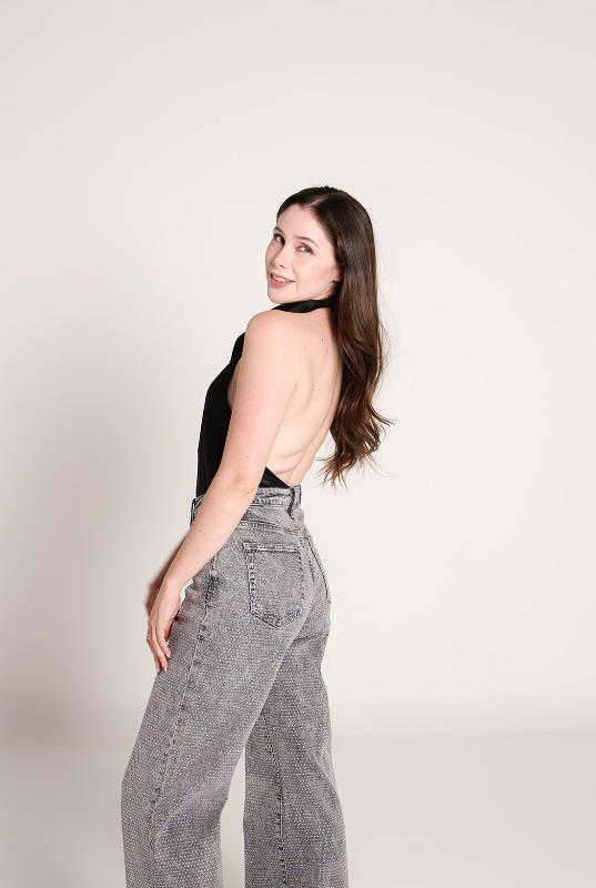 Estefanía | Pantalón wide leg gris con brillos