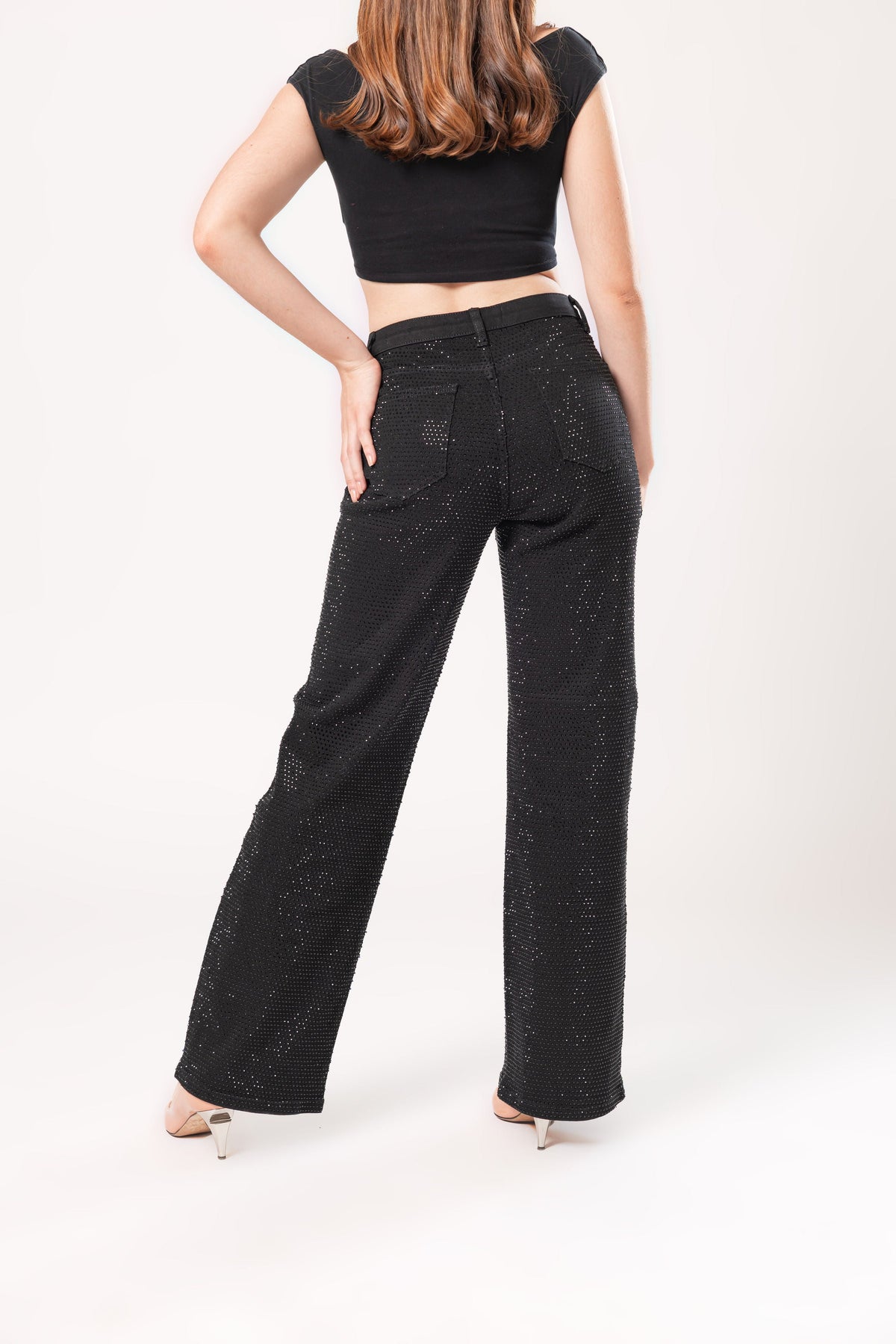 Esmeralda | Pantalón wide leg negro con pedrería