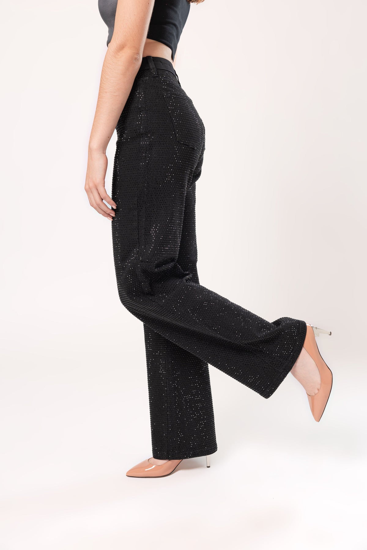 Esmeralda | Pantalón wide leg negro con pedrería