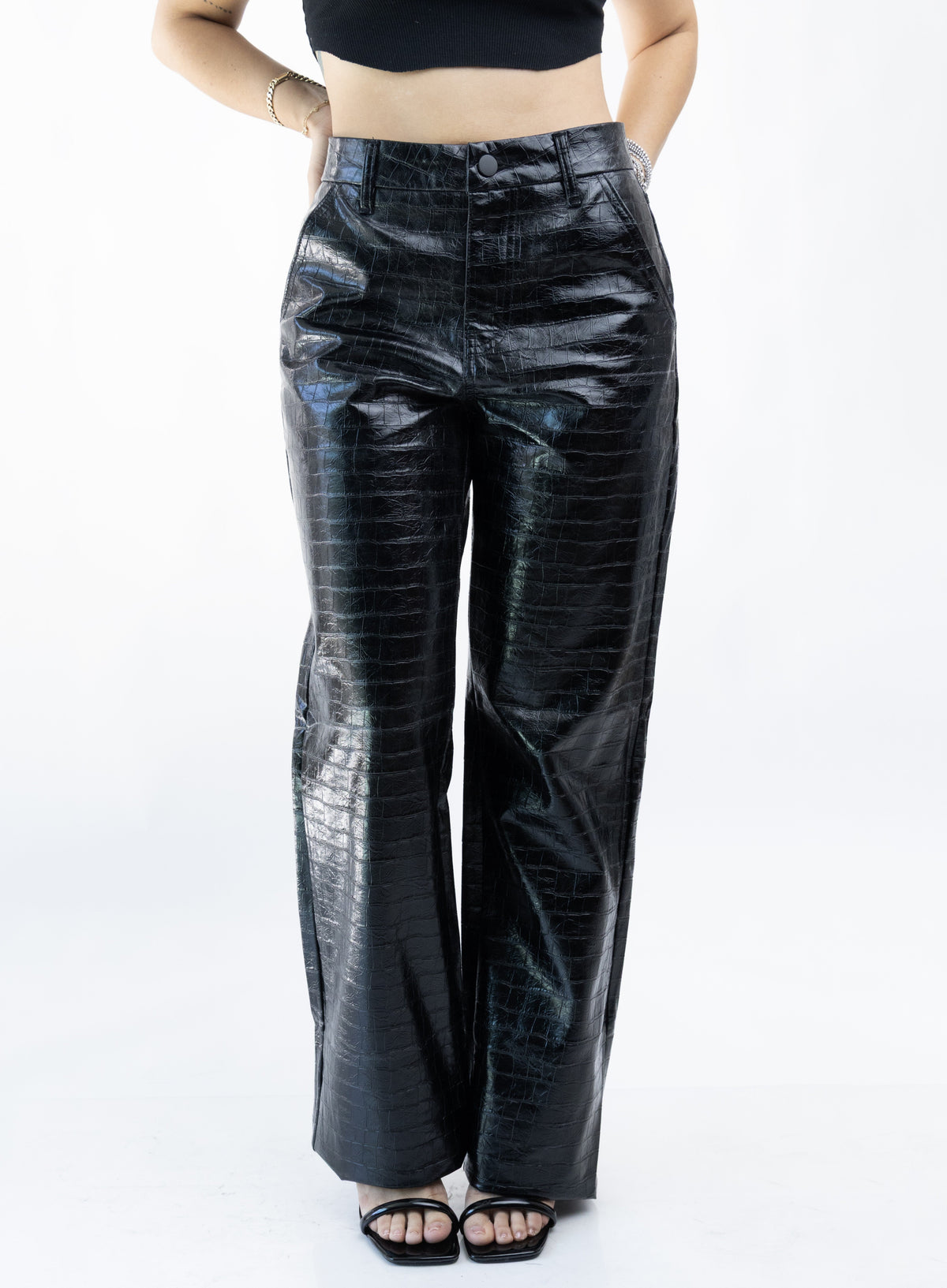 Sofía | Pantalón recto negro efecto piel