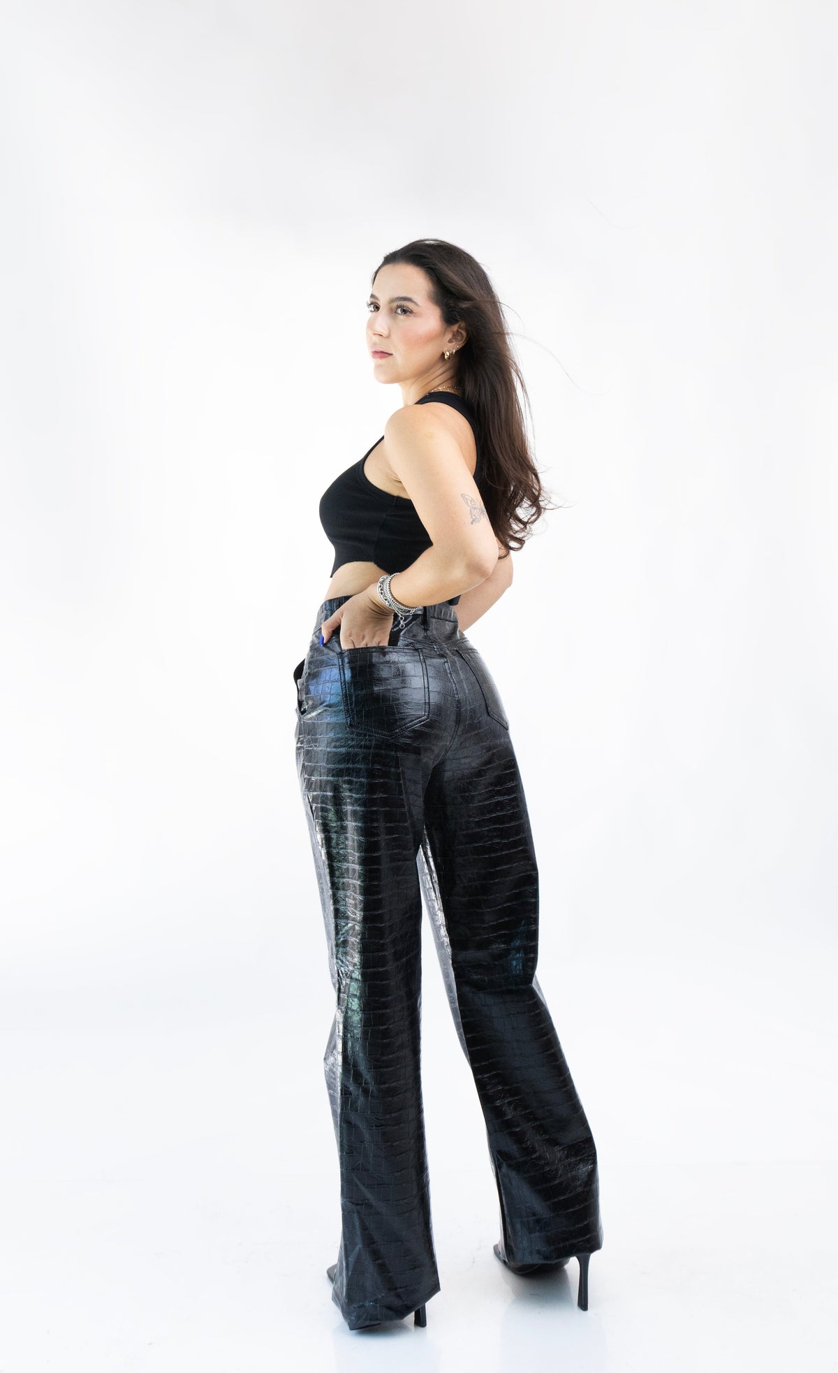 Sofía | Pantalón recto negro efecto piel