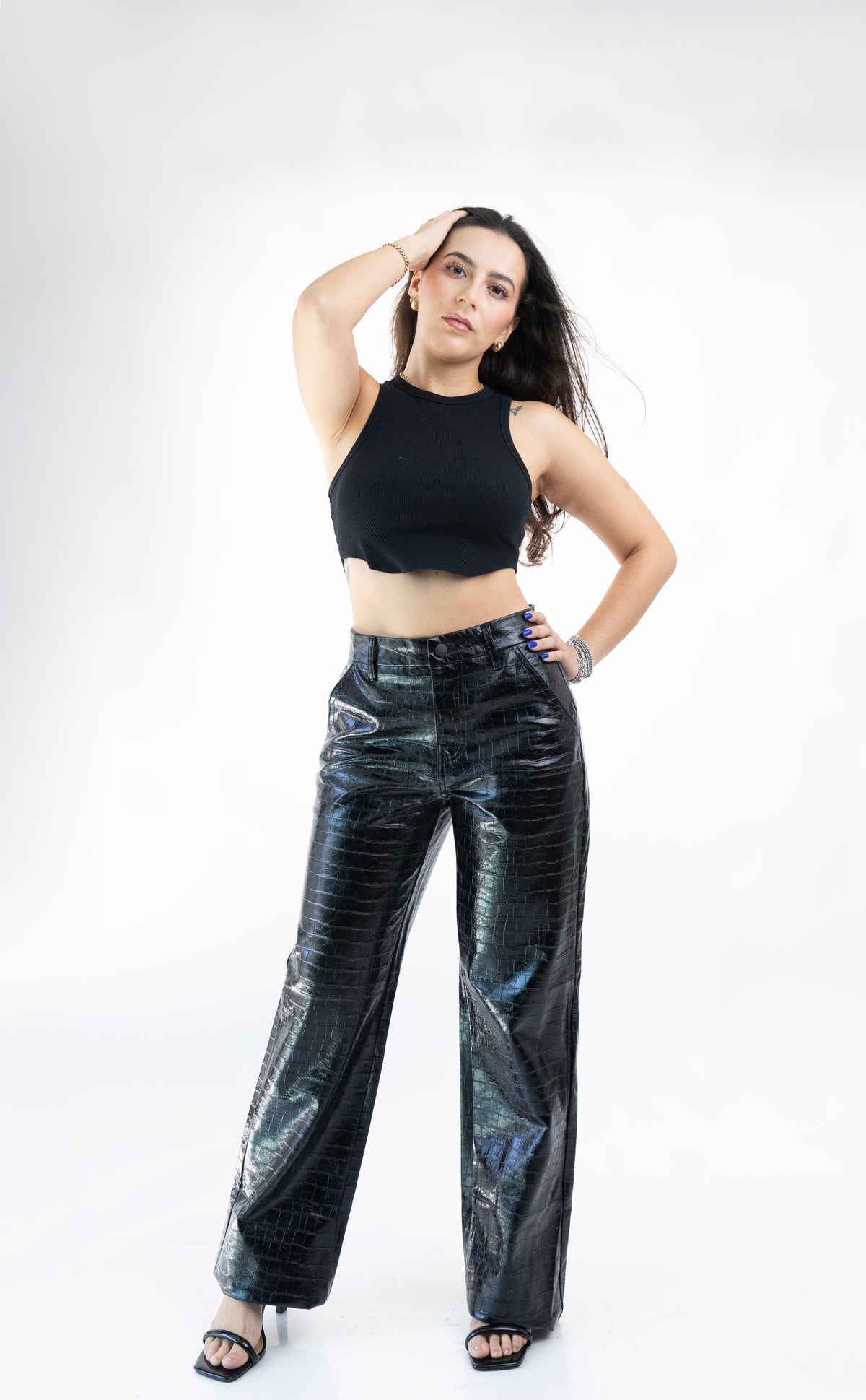 Sofía | Pantalón recto negro efecto piel