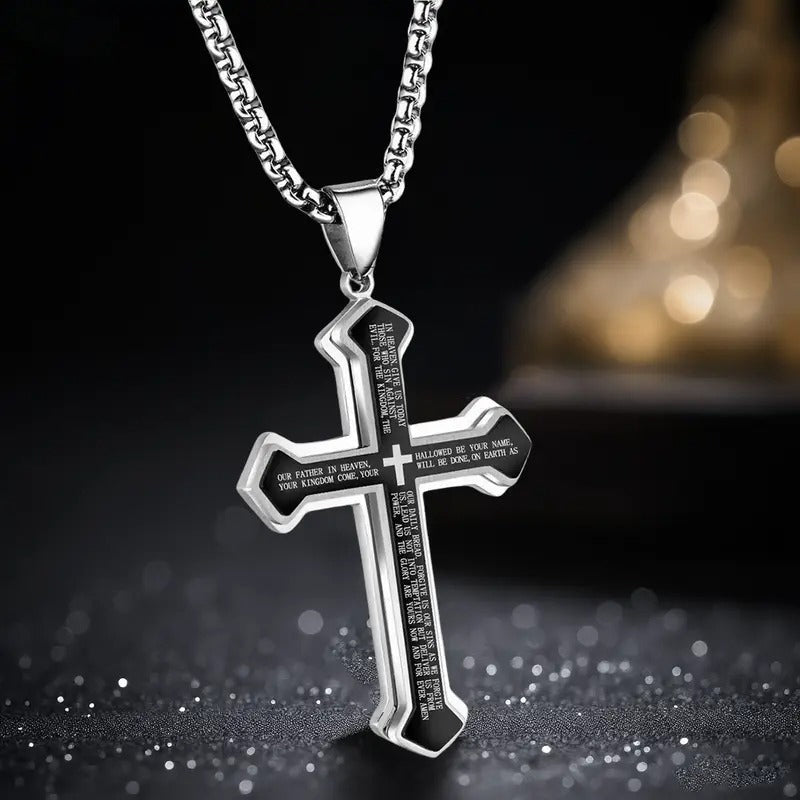 Herren Halskette mit Kreuz & Vaterunser-Gravur – robust, spirituell & zeitlos – ideal für den täglichen Gebrauch & als Geschenk✝️✨