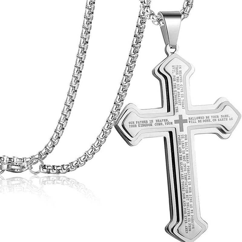 Herren Halskette mit Kreuz & Vaterunser-Gravur – robust, spirituell & zeitlos – ideal für den täglichen Gebrauch & als Geschenk✝️✨