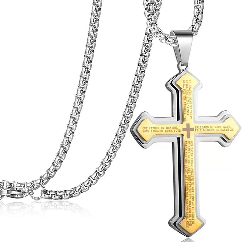 Herren Halskette mit Kreuz & Vaterunser-Gravur – robust, spirituell & zeitlos – ideal für den täglichen Gebrauch & als Geschenk✝️✨