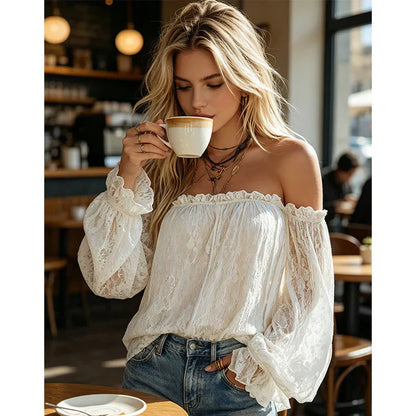 Leonor | Blusa boho de encaje con hombros descubiertos