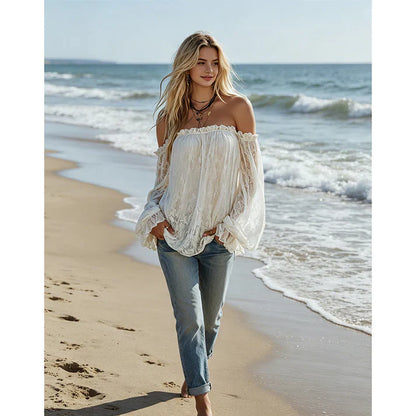 Leonor | Blusa boho de encaje con hombros descubiertos