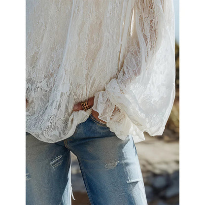 Leonor | Blusa boho de encaje con hombros descubiertos