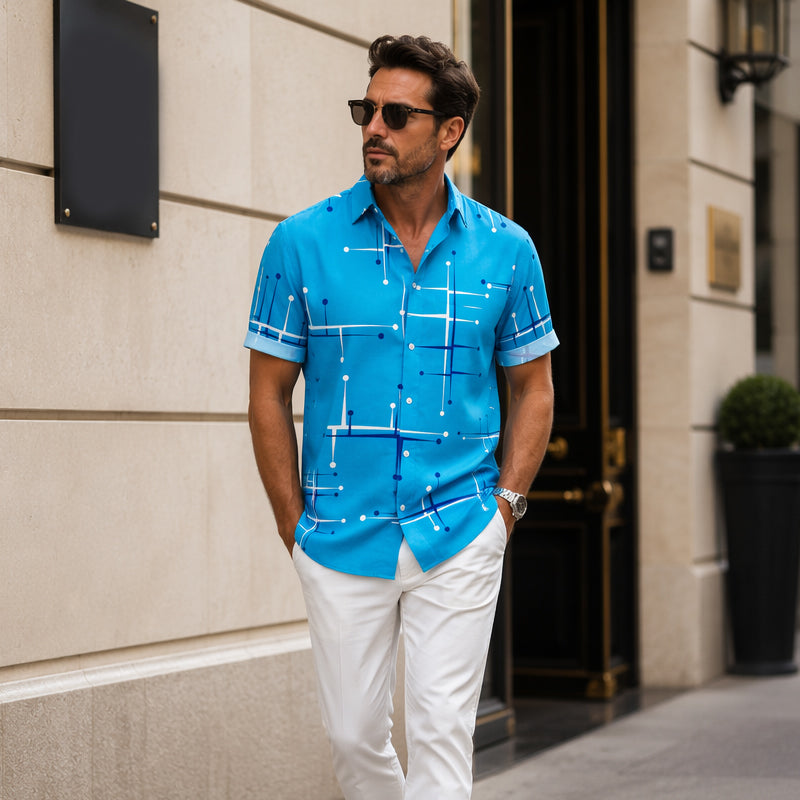 📢📢 ¡50 % DE DESCUENTO!! ⏰ Camisa de botón de corte holgado y estampado geométrico para hombre