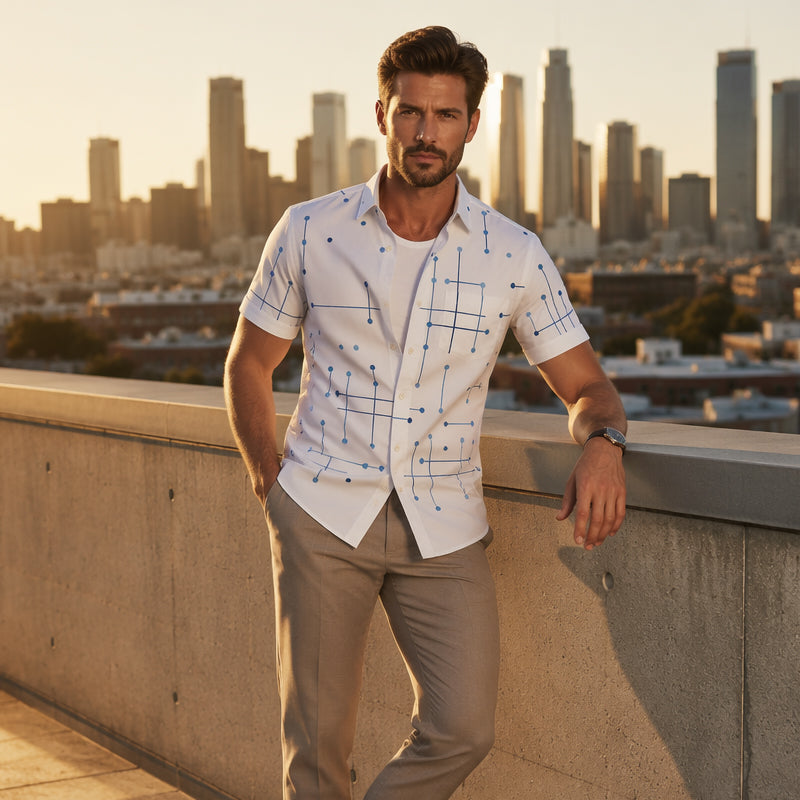 📢📢 ¡50 % DE DESCUENTO!! ⏰ Camisa de botón de corte holgado y estampado geométrico para hombre