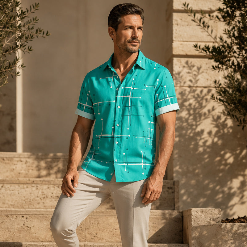 📢📢 ¡50 % DE DESCUENTO!! ⏰ Camisa de botón de corte holgado y estampado geométrico para hombre