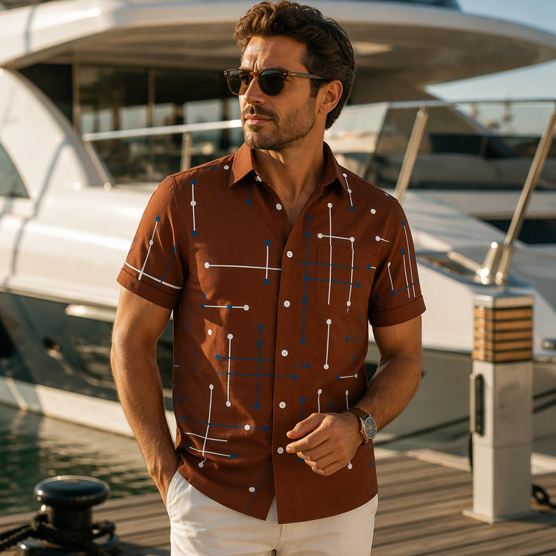 📢📢 ¡50 % DE DESCUENTO!! ⏰ Camisa de botón de corte holgado y estampado geométrico para hombre