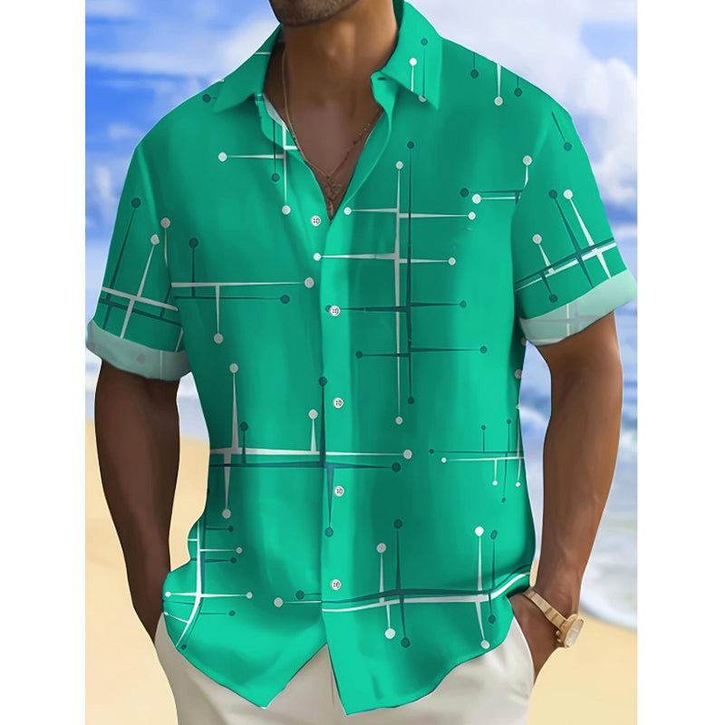 📢📢 ¡50 % DE DESCUENTO!! ⏰ Camisa de botón de corte holgado y estampado geométrico para hombre